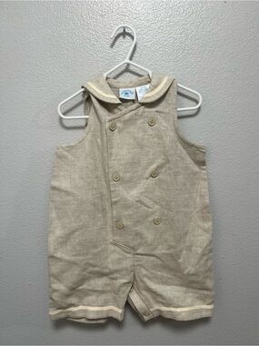 Vintage Sailor Linen blend Romper/jon Jon  in Beige by hartstrings 24 months/2T
